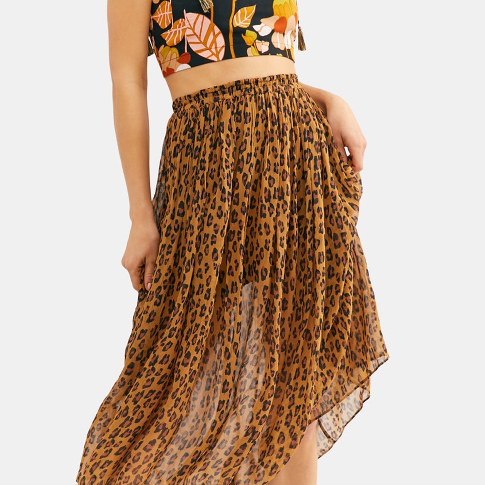 Free People Lydia Leopard Print Midi Skirt